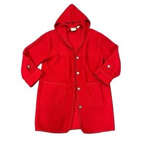 St John’s Bay VTG Boiled Red Wool Jacket w/Hood Button Front Sz MP